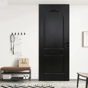 08-Line Molding Black Composite Wooden Door Water-Based Paint Soundproof Moistureproof Interior Door for Bedroom Garden and Hotel Midcentury Style