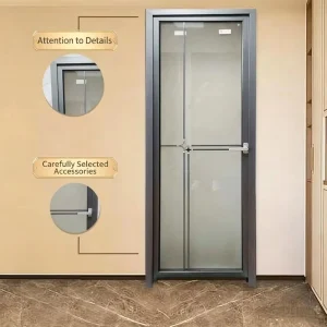 1.2 Double Pane Titanium Magnesium Alloy Double Layer Tempered Glass Swing Doors Custom Made for Bathrooms and Kitchens