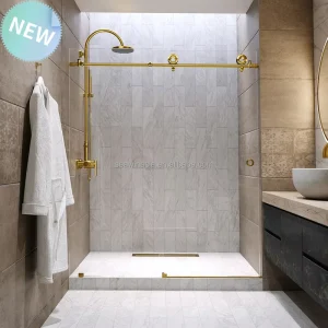 10mm Frameless Single Sliding Tempered Glass Shower Door with Stainless Aluminum Brushed Finish