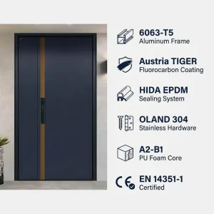 12mm Cast Aluminum Alloy Entry Door with 304 Stainless Steel Hardware Thermal Insulation and Waterproofing