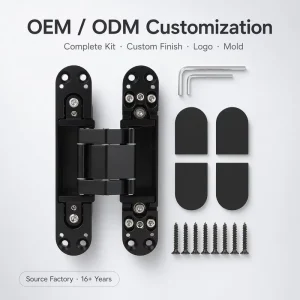 180-Degree Matte Black Zinc Alloy 3-Way Adjustable Silent Concealed Hinge for Hidden Wood Doors