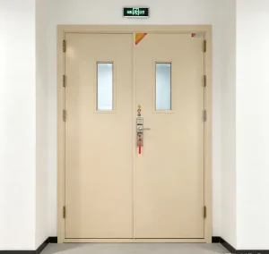 2-Hour Commercial Steel Fireproof Anti-Theft Door with Glass for Safety Passage