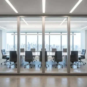 2 Hr Fire Rated Glass Partition With Narrow Frame for Contemporary Boardroom and Senior Management Office Space