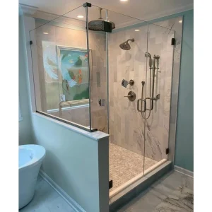 2-Sided Frameless Hinge Corner-Entry Square Shower Stall with Base