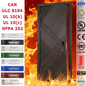 20/45/60-Minute WH BS EN Listed Fire-Rated Wood Door, Interior Fireproof Soundproof Apartment Hotel Door, FD30