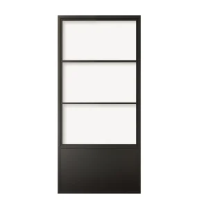 3-Lite and Base Black Steel Frame Glass Barn Door Leaf