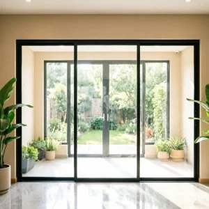3-Panel Aluminum Sliding Door, Ultra-Narrow Frame, Silent, Waterproof, Anti-Mold Hollow Glass, Interior Living Room Linkage