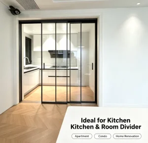 3-Panel Aluminum Sliding Glass Door with Narrow Frame and Tempered Glass Partition for Kitchen or Condo