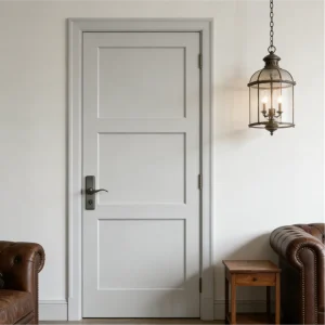 3-Panel White Primed MDF Solid-Core Prehung Interior Shaker Door