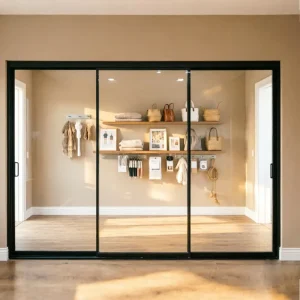 3-Track Synchronous Ultra-Narrow Aluminum Sliding Door with Silent Waterproof Soundproof Anti-Mold Hollow Tempered Glass for Interior
