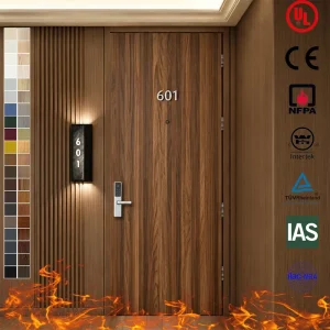 30-Minute UL and CE Listed Fire Rated Wooden Hotel Commercial Door, Soundproof Fireproof Single Timber Door with Frame
