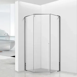 304 Stainless Steel Frame Double Pivot Door Shower Rooms Bathroom Tempered Glass Diamond Shape Shower Enclosures