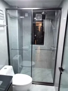 304 Stainless Steel Framed 8mm Tempered Glass Bathroom Sliding Door, Dry and Wet Separation, Easy-Clean