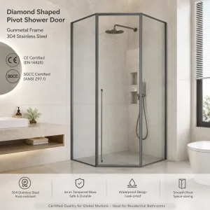 304 Stainless Steel Glass Sliding Shower Door with Brushed Gold Frame for Bathroom Partition