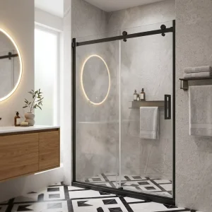 304 Stainless Steel Hardware Matte Black Glass Shower Door Sliding Bypass System Modern Design Eco Friendly Bathroom Enclosure 5