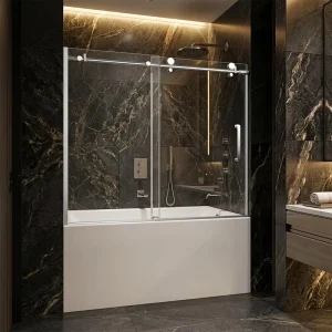 304 Stainless Steel Polished Chrome Frameless Sliding Bathtub Shower Door