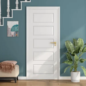 32 In. X 80 In. 5 Panel Modern Honeycomb Molded Door White Primed Interior Door