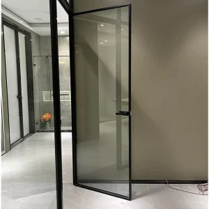 32-Inch Matt Black Aluminum Double Swing French Door, Arched Design, Double Tempered Glass, for Balcony and Exterior