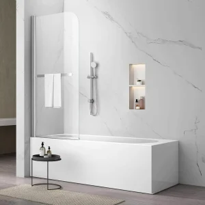 34″*58″ Folding Bathtub Shower Door With Tempered Glass Frameless Towel Bar