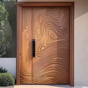 3D Carved Solid Wood Exterior Front Entry Security Door