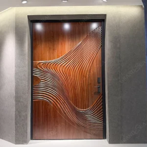3D Engraved Security Solid Wood Revolving Front Door, Vintage Style