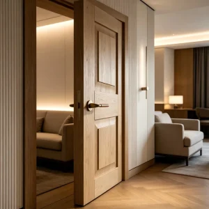 55dB Soundproof PVC Film-Coated Composite Slab Door, T-Shaped, Triple-Barrier Sealing, for Minimalist Bathroom or Villa