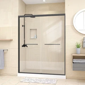56 60 In. W X 72 H Double Sliding Shower Door With 2 Stainless Steel Handle Semi Frameless Glass 1/4 In