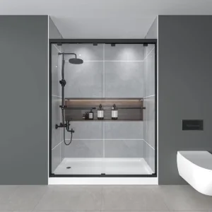 56-60″ W x 72″ H Double Sliding Shower Door, 1/4″ (6mm) ANSI/SGCC Tempered Glass, Matte Black, Fingerprint-Resistant