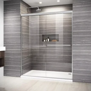 58.5-60 In. W X 72 In. H Semi-Frameless Sliding Shower Door, 1/4″ (6mm) Tempered Glass, With Towel Bar