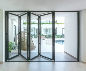 6-Panel Aluminum Folding Glass Door with Heavy-Duty Concealed Hinges and Anti-Theft Lock for Restaurants