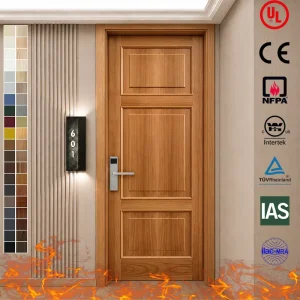 60-Minute UL and CE Listed Fire Rated Wooden Hotel Apartment Door, Soundproof Fireproof Single Door with Frame