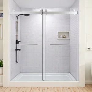 68-72″ W x 76″ H Frameless Double-Sliding Shower Door with Soft-Close 3/8″ (10 mm) Glass