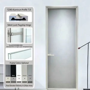 7.0 Profile Ultra-Slim Titanium-Magnesium Alloy Glass Swing Door for Bathroom or Kitchen