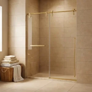 8mm 10mm Tempered Glass Stainless Steel Sliding Frameless Shower Door with Brushed Nickel, Chrome, Matte Black, or Gold Finish