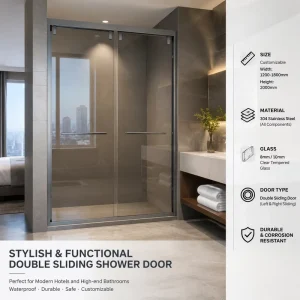8mm ANSI Glass Double Sliding Shower Door, Soft Close, Waterproof, Gun Grey, Custom Logo OEM Factory Supply