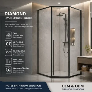 8mm Brushed Gold Hinge Shower Door SGCC CE Certified Commercial Grade Modern Bathroom Hotel Apartment OEM Supplier