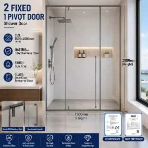 8mm Easy Clean Glass Pivot 3 Panel Shower Door Luxury Villa Hotel Bathroom Wet Room Screen Custom Manufacturer Shower Enclosure