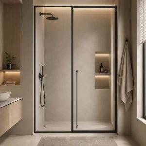 8mm Matte Black Framed Pivot Shower Door with Inline Fixed Panel, SGCC CE Certified, Supplier