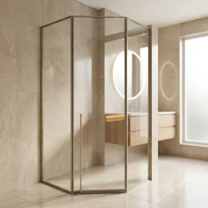 8mm Tempered Glass Diamond Shower Enclosure Champagne Gold Finish Stainless Steel Hinged Door Bathroom Shower Cabin