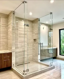 8mm Tempered Glass Frameless Aluminum Bathroom Shower Door with Hinges, Square Design for Hotels