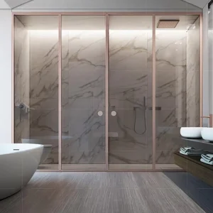 8mm Tempered Glass Frameless Hinged Shower Door, Square Bathroom Design, for Hotels