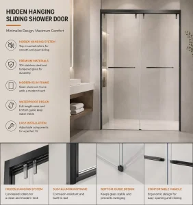 8mm Tempered Glass Shower Sliding Door Frame, Villa, Apartment, Bedroom, Kitchen, Hotel and Office Use