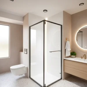 8mm Tempered L-Type Hinge Shower Door with Frame for Bathroom and Hotel Use