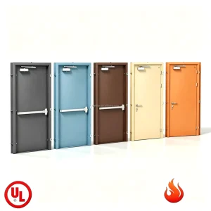 90 Minute Industrial Fire Rated Steel Security Door with Panic Bar Prep Rock Wool Core for Hospital Corridor Ward Entrance