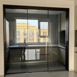 AOSTTER Minimalist Interior Sliding Door with Narrow Metal Frame and Heavy Duty Rollers for Luxury Kitchen Space Management