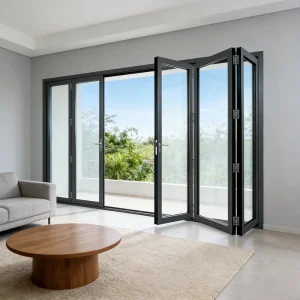 AS 2047 Garden Bi-Fold Accordion Folding Door, French Thermal-Break Aluminum Low-E Double-Glazed Tempered Glass Sliding Door