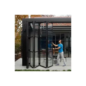 All-Aluminum Thermal Break Sliding Folding Glass Door with Black Frame