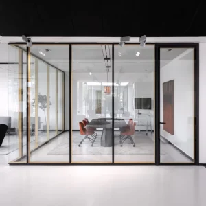 Alloy Glass Sliding Door Black Narrow Frame Linked Operation Sound Insulation Slim Modern Interior Villa Bathroom