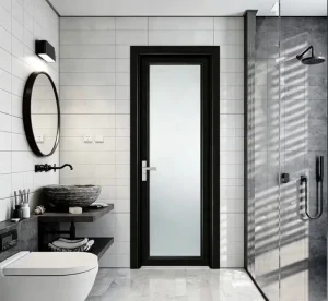 Aluminium Glass Interior Door with Invisible Glass, Windproof Finished Surface, Aluminum Swing Bathroom Door