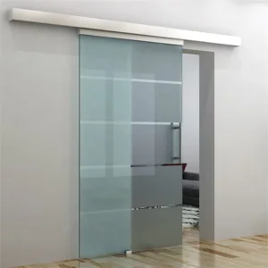 Aluminium Sliding Barn Door with Narrow Frame and Double Tempered Glass for Living Room Partition